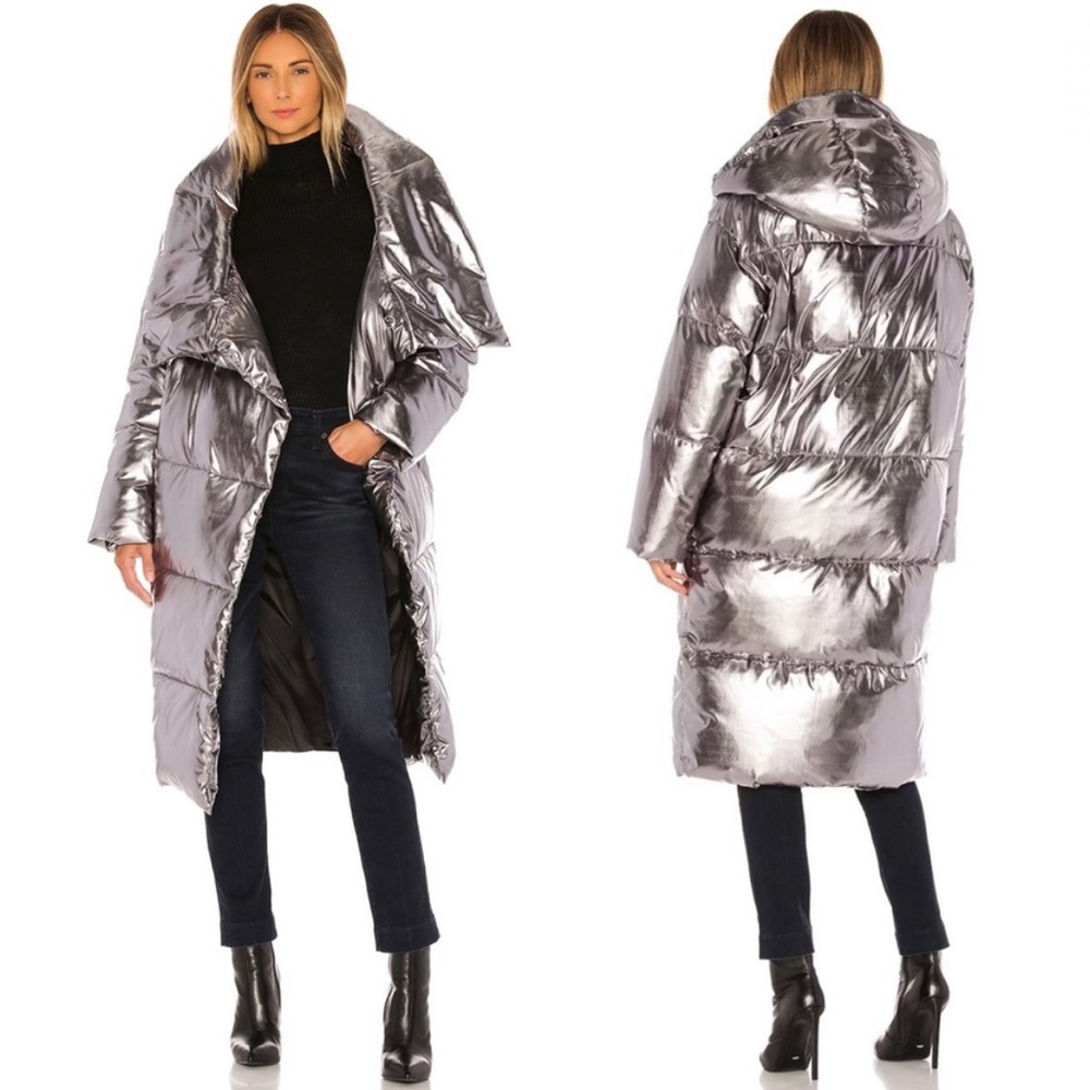 Ugg Catherina metallic Silver Long Puffer Coat- XS